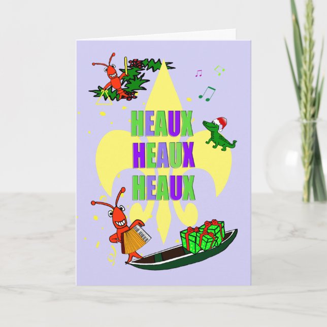 Cartão De Festividades Cajun Crawfish Fleur de Lys Christmas (Frente)