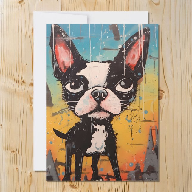 Cartão De Festividades Cal e Whimsical Boston Terrier Dog (Criador carregado)