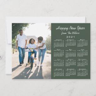 Cartão De Festividades Calendário 2021 Feliz ano novo de Foto Verde Mode