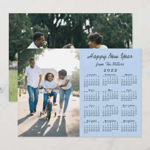 Cartão De Festividades Calendário 2022 Feliz ano novo de Foto Azul Claro