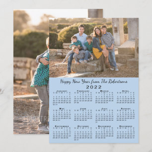 Cartão De Festividades Calendário 2022 Feliz ano novo de Fotos Azul Clar