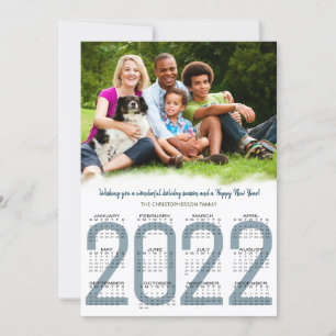 Cartão De Festividades Calendário 2022 Foto de Família Azul Ano Novo