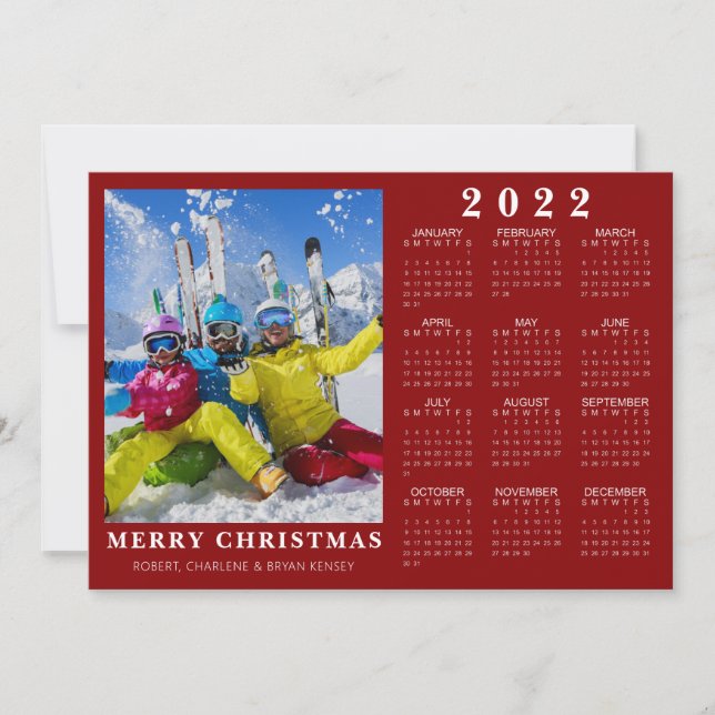 Cartão De Festividades Calendário 2022 Minimal FELIZ NATAL Foto Vermelha (Frente)