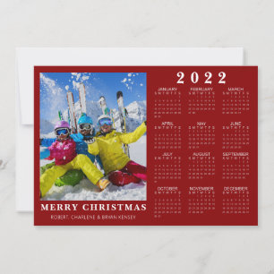 Cartão De Festividades Calendário 2022 Minimal NATAL FELIZ Foto Vermelho