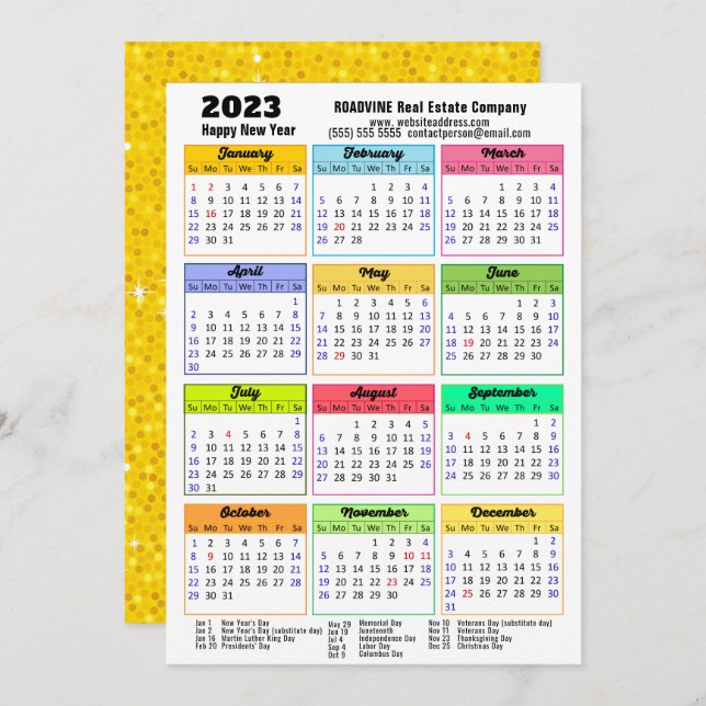 Cartão De Festividades Calendário 2023 Dourado Brilho Corporativo Moderno (Frente/Verso)