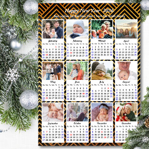 Cartão De Festividades Calendário 2026 Família moderna 12 Foto Dourada