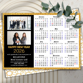 Cartão De Festividades Calendário 2026 Foto Moderno Preto Dourado