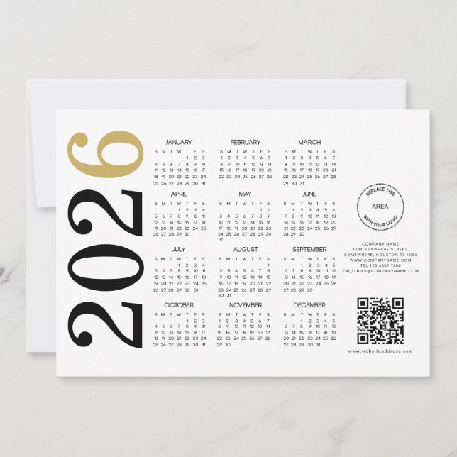 Cartão De Festividades Calendário 2026 Logotipo comercial Feliz ano novo  (Frente)