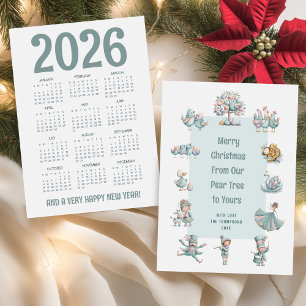 Cartão De Festividades Calendário 2026 Whimsical 12 dias de Natal