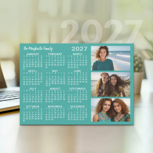 Cartão De Festividades Calendário 2027 3 Fotos Básico Minimalista