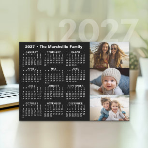 Cartão De Festividades Calendário 2027 3 Fotos Preto Branco Minimalista
