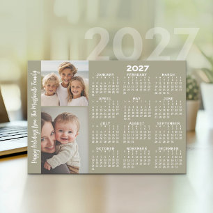 Cartão De Festividades Calendário 2027 com 2 Colagem de Fotos - Neutro