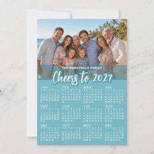 Cartão De Festividades Calendário 2027 com Foto - Brindemos ao Ano Novo