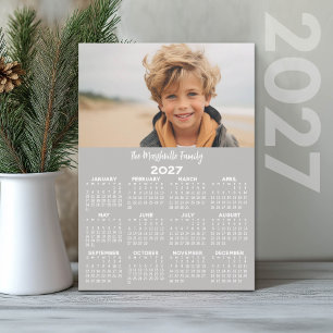 Cartão De Festividades Calendário 2027 com Foto - Vista Anual Minimalista