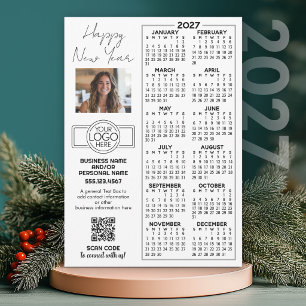 Cartão De Festividades Calendário 2027 com logotipo, Código QR, Foto e Ma