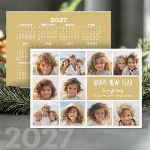 Cartão De Festividades Calendário 2027 Dourado HNY - 10 Fotos