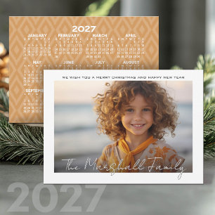 Cartão De Festividades Calendário 2027 - Foto de Ano Novo - Letra Manuscr