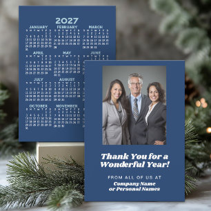 Cartão De Festividades Calendário 2027, Foto - Obrigado - Negócios Azul