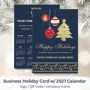 Cartão De Festividades Calendário 2027 Logotipo Empresarial QR Festivo