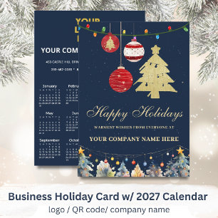 Cartão De Festividades Calendário 2027 Logotipo Empresarial QR Festivo