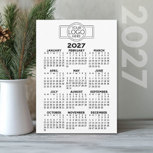 Cartão De Festividades Calendário 2027 - Logotipo Preto Mínimo Básico