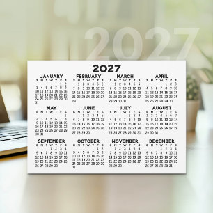 Cartão De Festividades Calendário 2027 - Moderno Simples Minimalista Pret