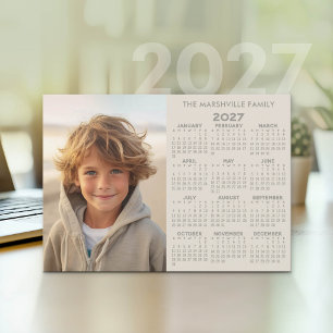 Cartão De Festividades Calendário 2027 - Visão Anual Moderna com Foto