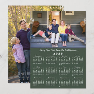 Cartão De Festividades Calendário 2 Fotos Feliz ano novo Verde Escuro 202