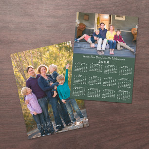 Cartão De Festividades Calendário 2 Fotos Feliz ano novo Verde Escuro 202