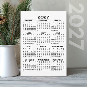 Cartão De Festividades Calendário Anual 2027 - Minimalista Básico