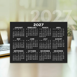 Cartão De Festividades Calendário Anual 2027 - Preto horizontal