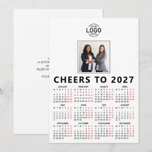 Cartão De Festividades Calendário Branco de 2026 com Foto de Logo Persona