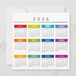 Cartão De Festividades Calendário Colorido 2026 - Cores Arco-Íris 3 Colun