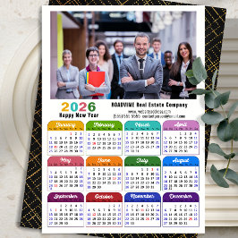 Cartão De Festividades Calendário Comercial 2026 Dourado Preto Moderno Co