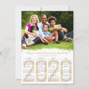 Cartão De Festividades Calendário de 2020 Ano Novo Foto Dourado