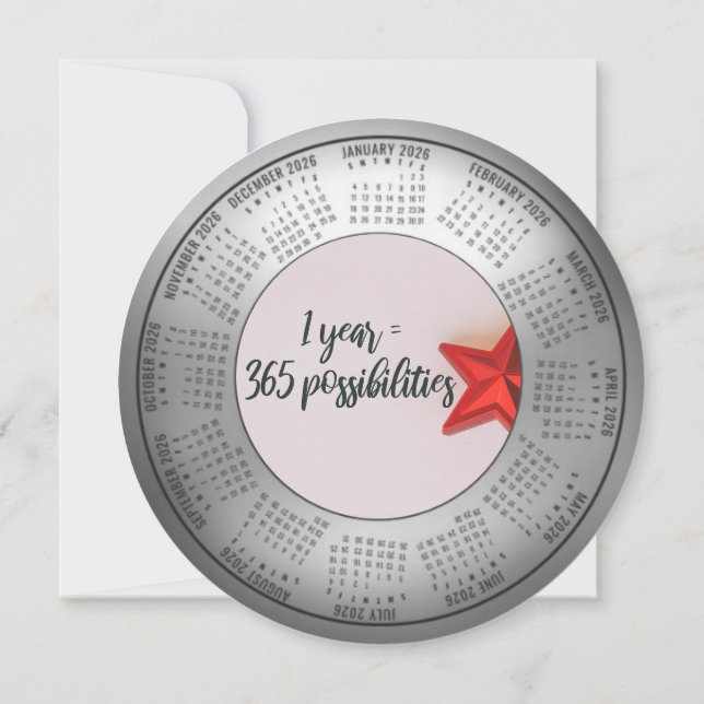 Cartão De Festividades Calendário de 2026 1 Ano = 365 Possibilidades Redo (Verso)