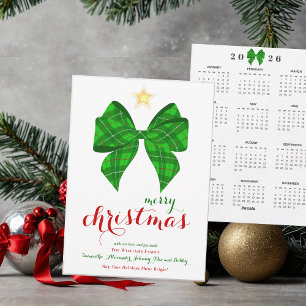 Cartão De Festividades Calendário de 2026 com Laço Xadrez Natal Feliz