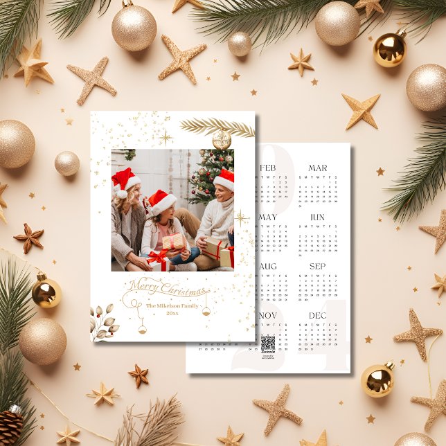 Cartão De Festividades Calendário de Foto de Natal Mínimo e Cute 2024 (Criador carregado)