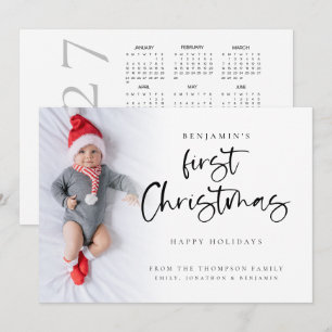 Cartão De Festividades Calendário de Foto do Primeiro Natal do Bebê 2027