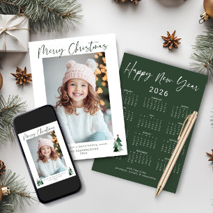 Cartão De Festividades Calendário de Fotos de Árvore de Natal Verde Escur