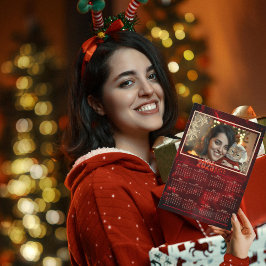 Cartão De Festividades Calendário de Fotos Vermelho Elegante 2025