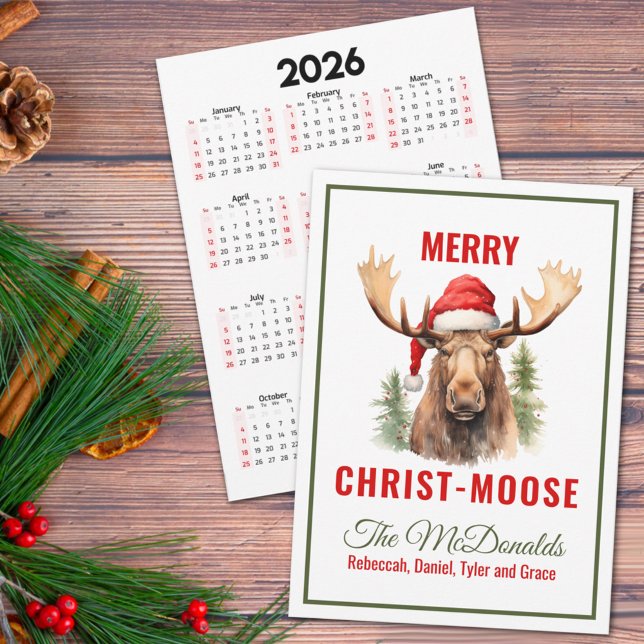 Cartão De Festividades Calendário de Moose de Natal de Cristo feliz (Criador carregado)