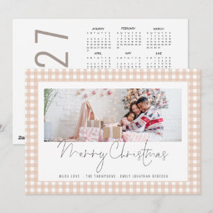Cartão De Festividades Calendário de Natal de 2027 com foto em Gingham cr