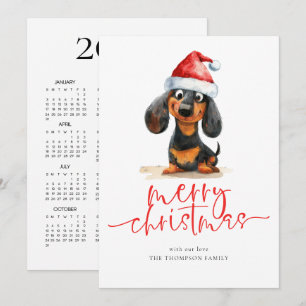 Cartão De Festividades Calendário de Natal de Dachshund com Chapéu de Pap