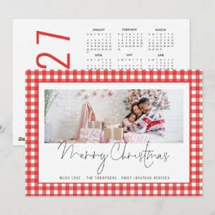 Cartão De Festividades Calendário de Natal de Gingham Vermelho de 2027
