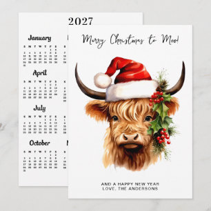 Cartão De Festividades Calendário de Vacas das Terras Altas de 2027 Natal