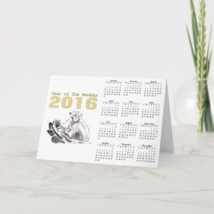 Cartão De Festividades Calendário do Ano Novo Chinês de 2016 do Macaco em