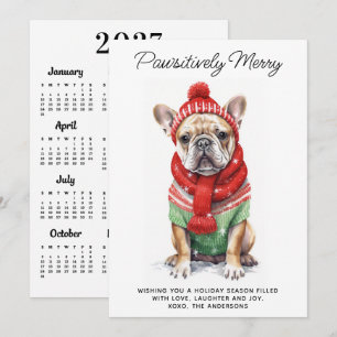 Cartão De Festividades Calendário do Bulldog Francês 2027 Natal Amante de