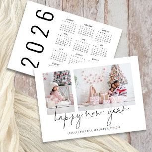 Cartão De Festividades Calendário do Elegant 2 Photo Feliz ano novo 2026