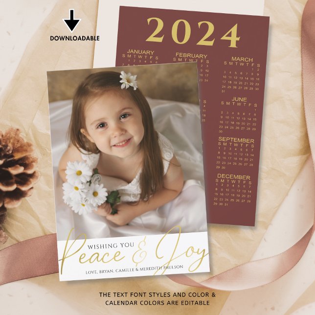 Cartão De Festividades Calendário do Script PEACE E JOY de Natal 2024 (Criador carregado)